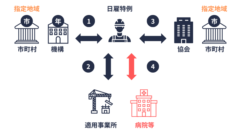 日雇特例被保険者に係る事務の分担図